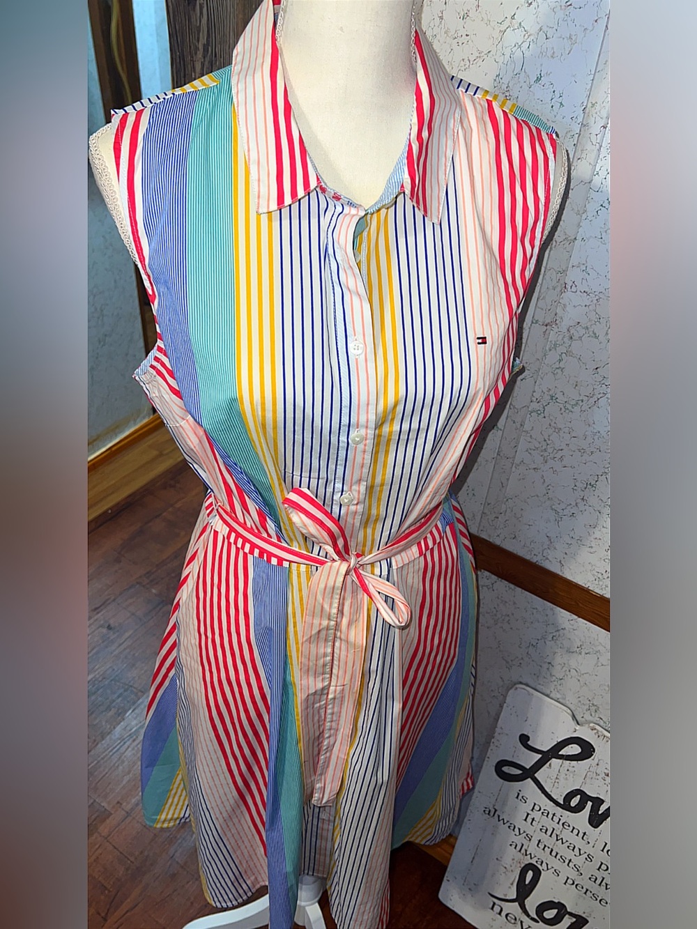 Tommy Hilfiger Multicolor Striped Belted Shirt Dress XL NWT